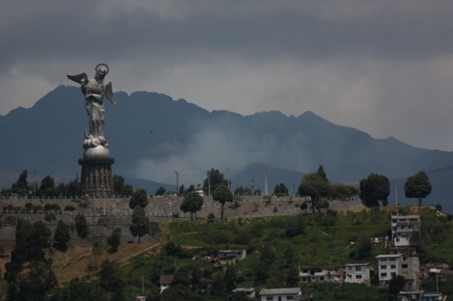 Sitting high above Quito on Panecillo hill is a 150 foot tall statue "Virgen de Quito"