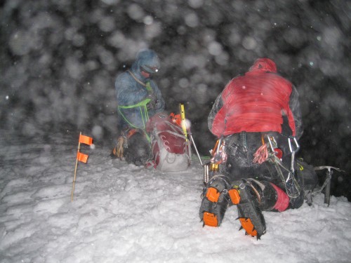 Weston and Jordan Winters part way up Cotopaxi at 2 am, the weather would get worse before it got better