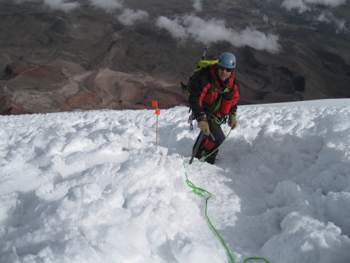 Weston high on the glacial ridge of Chimborazo